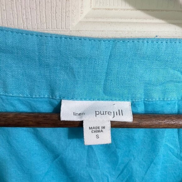 J Jill Womens Blue Sleeveless Patchwork 100% Linen Faux Wrap Midi Dress Small - Picture 2 of 8